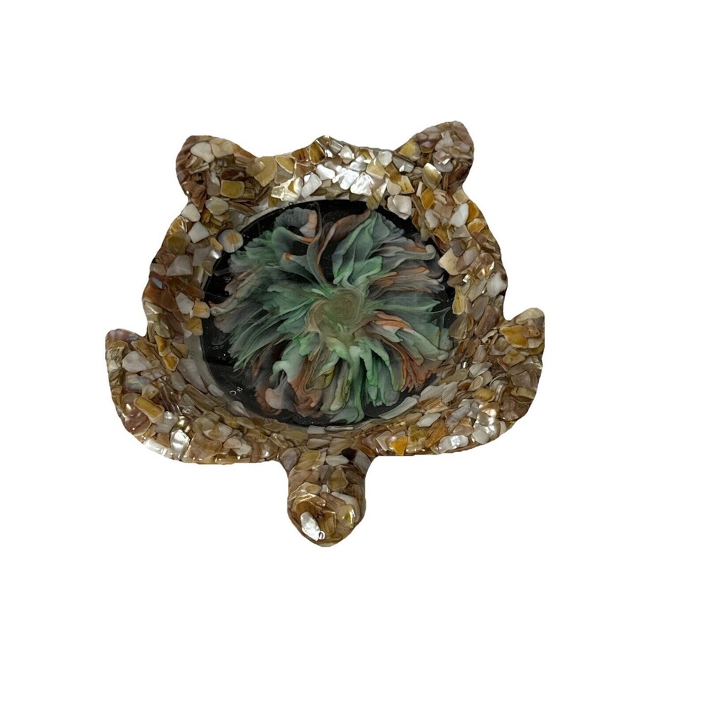 Epoxy Resin Turtle Jewelry Or Trinket Holder With Shells And  Bloom In Center